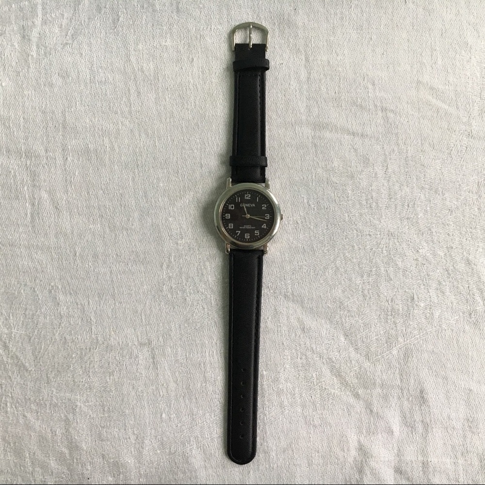 Water Resistant Black Leather Geneva Unisex Watch